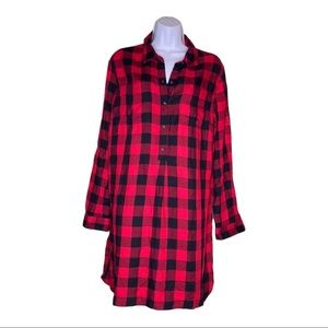 Old navy Buffalo Red Black Plaid Lounge Dorm Sleepwear 3/4 Button Dress Lg